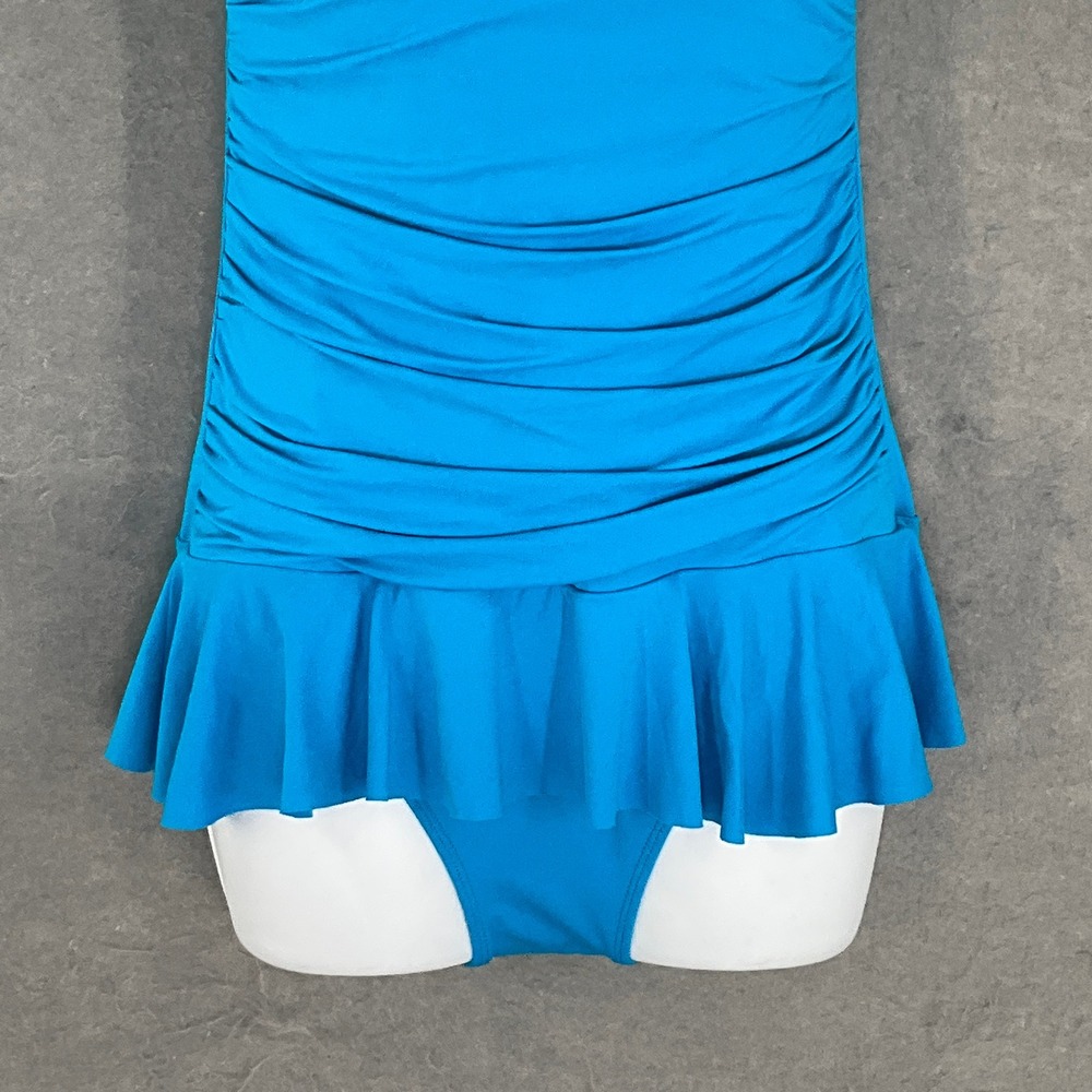 Lauren Ralph‎ Lauren One Piece Swimsuit Blue Ruched Skirt Halter Size 10 - Picture 5 of 11